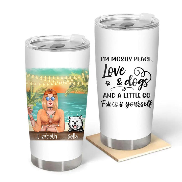 Personalized Tumbler/Wine Tumbler, Hippie Girl with Dogs On The Beach, Gifts For Hippie and Dog Lovers