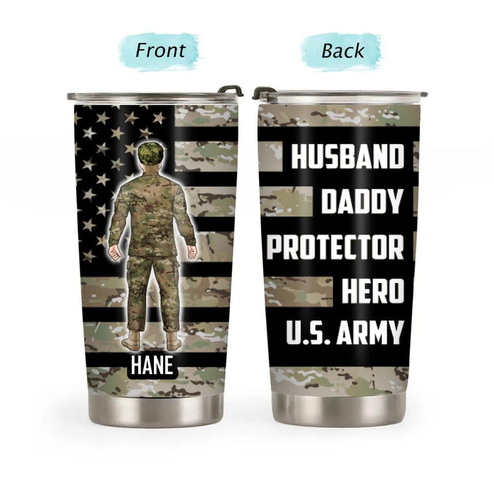 Husband Daddy Protector Hero - Personalized Gifts Custom Military Tumbler for Dad, Military Gifts