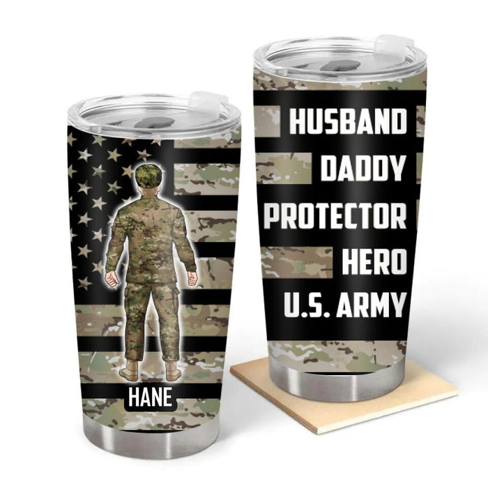 Husband Daddy Protector Hero - Personalized Gifts Custom Military Tumbler for Dad, Military Gifts