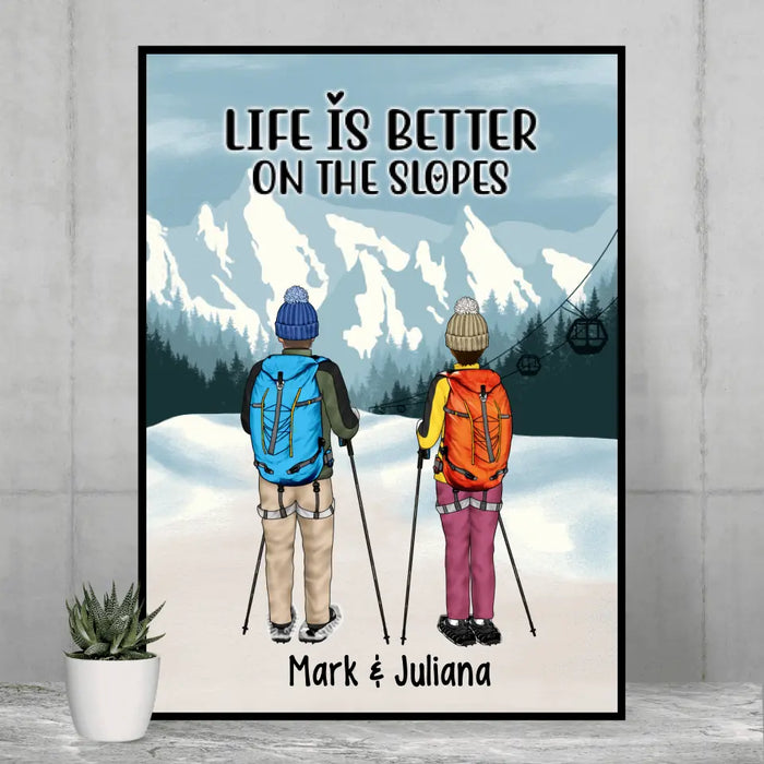 Personalized Canvas/Poster, Snowshoeing Couple and Friends, Gift for Snowshoeing Lovers