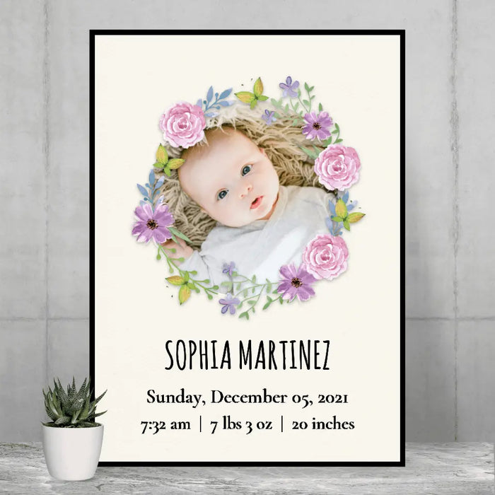 Personalized Canvas/Poster, Baby Photo Birth Statistics, Upload Photo Gift, Gift For Baby, Newborn Baby