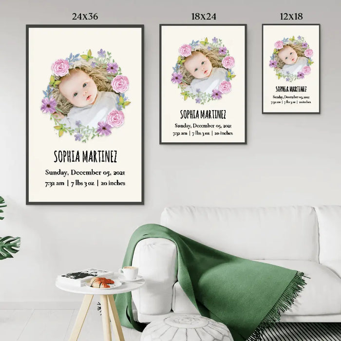 Personalized Canvas/Poster, Baby Photo Birth Statistics, Upload Photo Gift, Gift For Baby, Newborn Baby