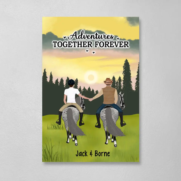 Adventures Together Forever Holding Hands Riding Horseback - Personalized Gifts Custom Horse Canvas For Couples, Horse Lovers