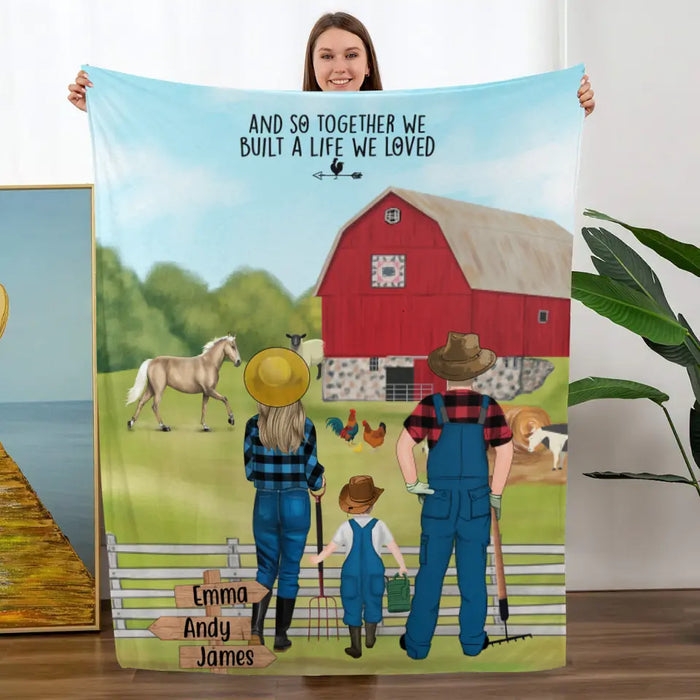 Personalized Blanket, Farming Couple And Kids, Gift For Farmers Family