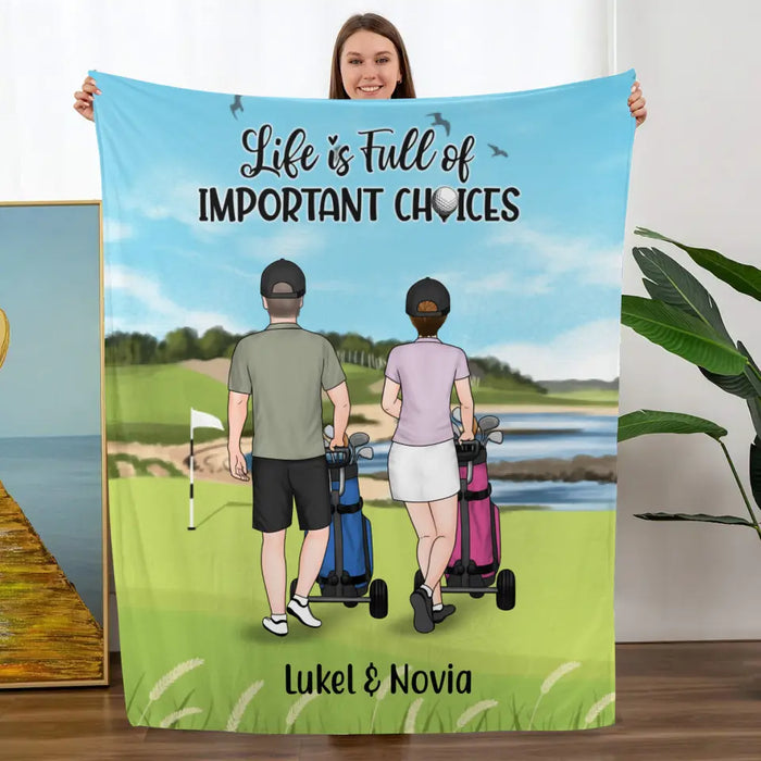 Personalized Blanket, Golf Pushing Cart Partners - Couple And Friends, Gift For Golf Lovers