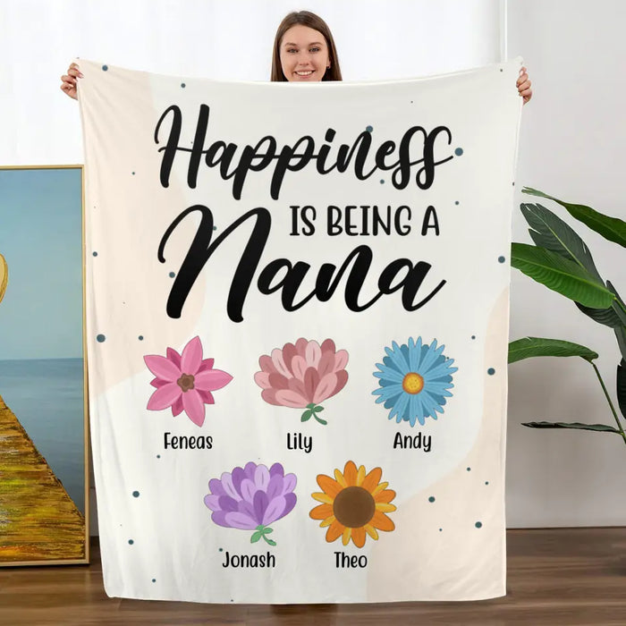 Personalized Blanket, Happiness Is Being A Nana Flower, Gifts For Grandma