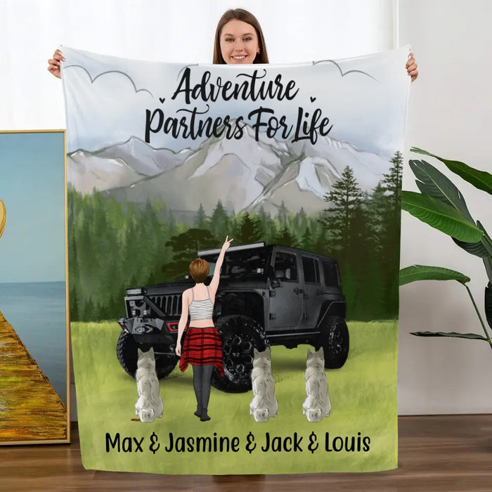 Personalized Blanket, Adventure Girl With Cats And Dogs, Custom Gift For Dogs and Car Lovers