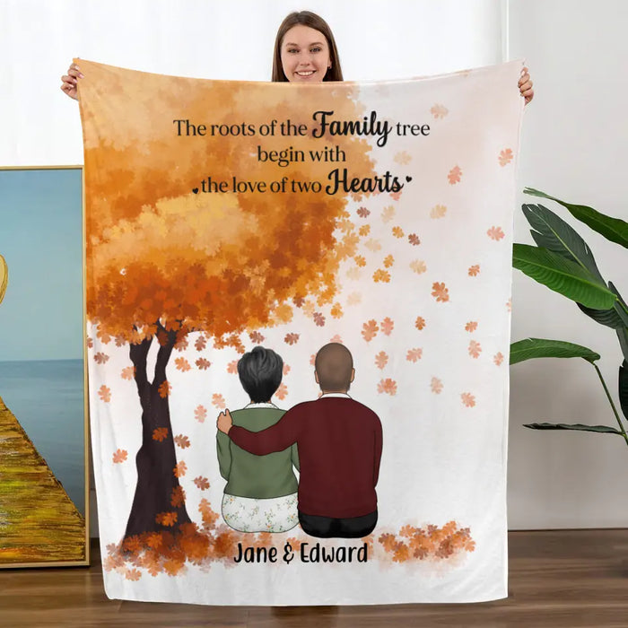 Personalized Blanket, Parents Sitting, The Roots Of A Family Tree, Anniversary Gift for Parents