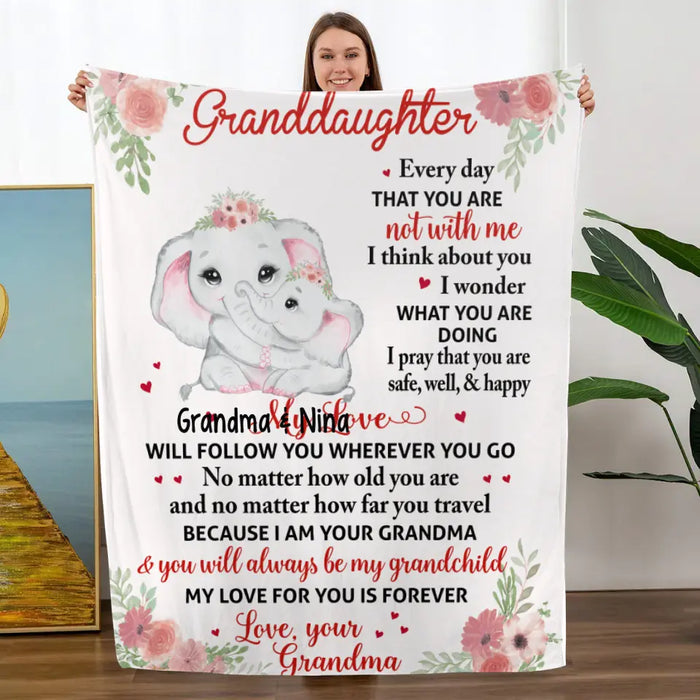 To My Granddaughter Floral Elephant - Grandma and Granddaughter - Personalized Gifts Custom Blanket for Granddaughter for Grandma