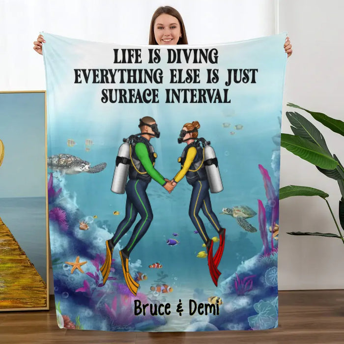 Personalized Blanket, Scuba Diving Couple and Friends, Gift for Scuba Diving Lovers