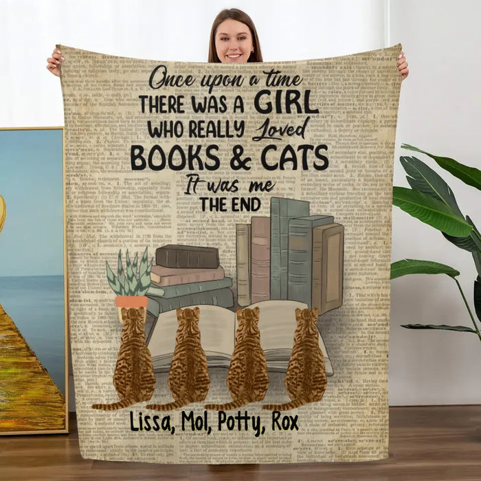 Personalized Blanket, A Girl Who Loved Books And Cats, Gift For Book And Cat Lovers