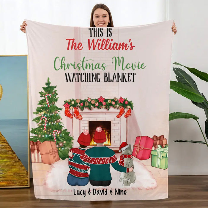Personalized Blanket, Christmas Movie Watching Blanket - Couple With Pets, Christmas Gift For Dog Lovers, Cat Lovers