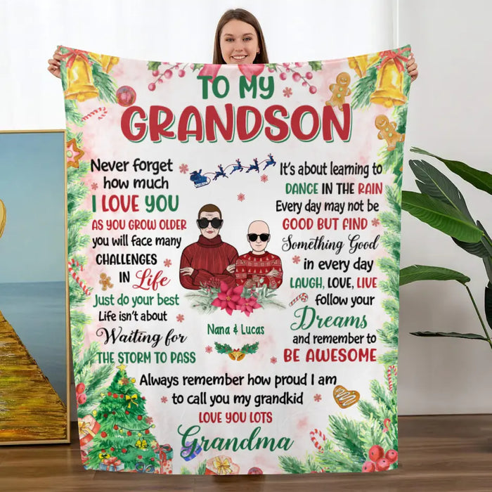 Personalized Blanket, To My Grandson, Christmas Theme, Christmas Gift For Grandson