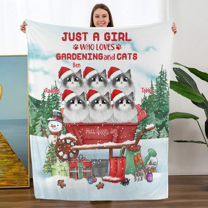 Personalized Blanket, Up To 6 Cats, Just A Girl Who Loves Gardening And Cats, Christmas Gift For Gardening Lovers, Cat Lovers