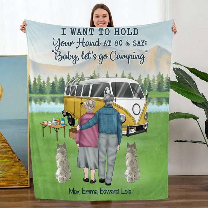 Personalized Blanket, Old Couple Camping with Dogs , Gift For Camping and Dog Lovers
