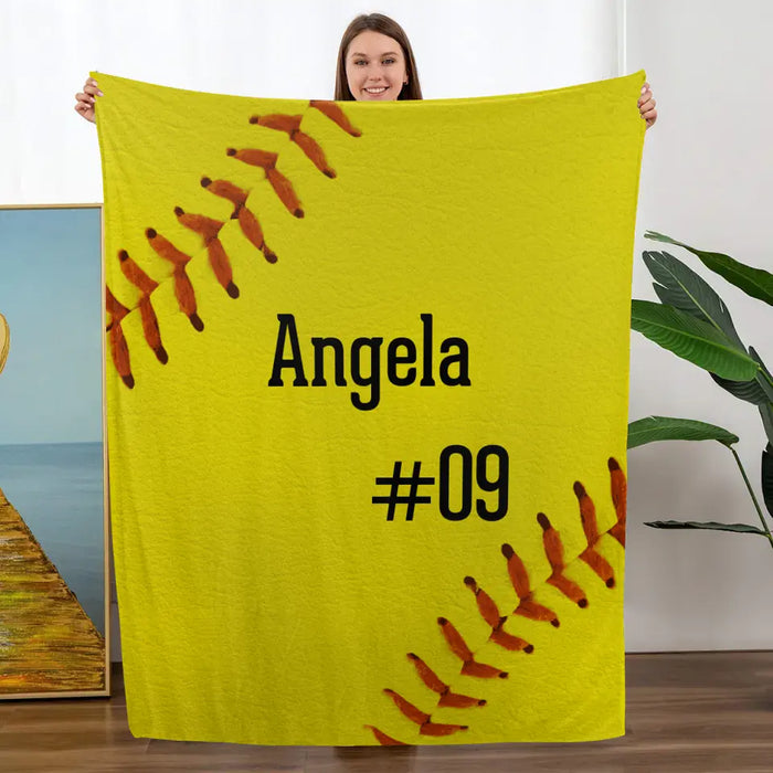 Personalized Softball Blanket With Name, Custom Baseball Blanket, Gift For Kids