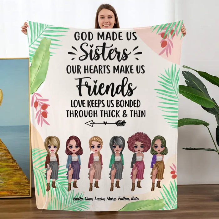 Personalized Blanket, Up To 6 Girls, Gift For Sisters, Friends, God Made Us Sisters