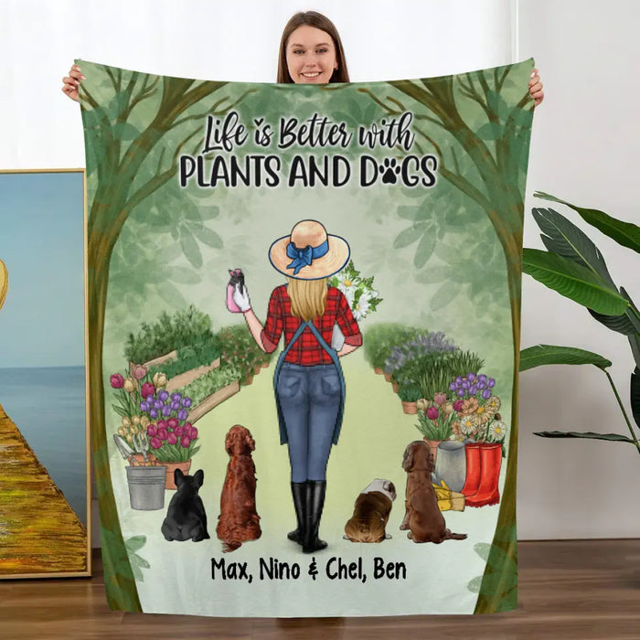 Personalized Blanket, Life Is Better With Plants And Dogs, Gift For Gardeners And Dog Lovers