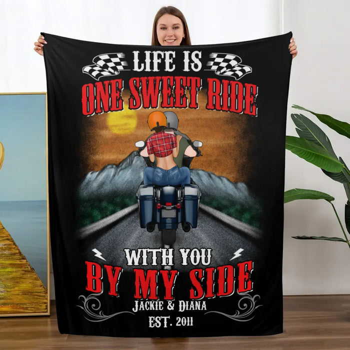 Personalized Blanket, Motorcycle Couple - Life Is One Sweet Ride, Gift For Couple, Biker Couple, Motorcycle Lovers
