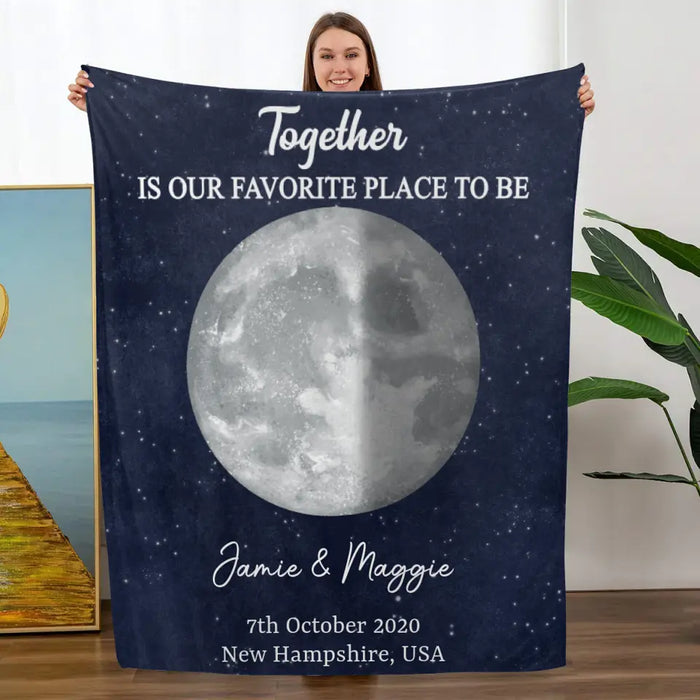 Couple Moon Phase - Personalized Blanket For Her, Him, Anniversary