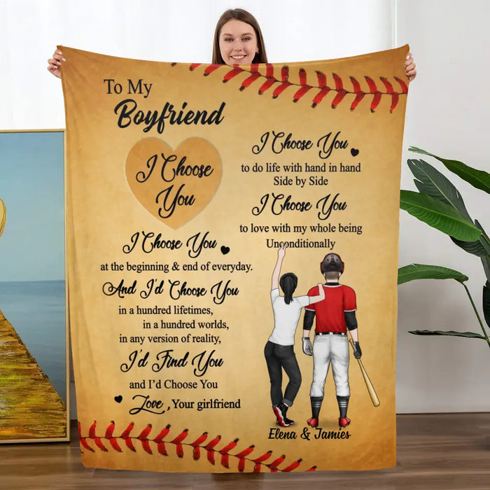 To My Husband Boyfriend I Choose You - Personalized Blanket For Couples, Baseball