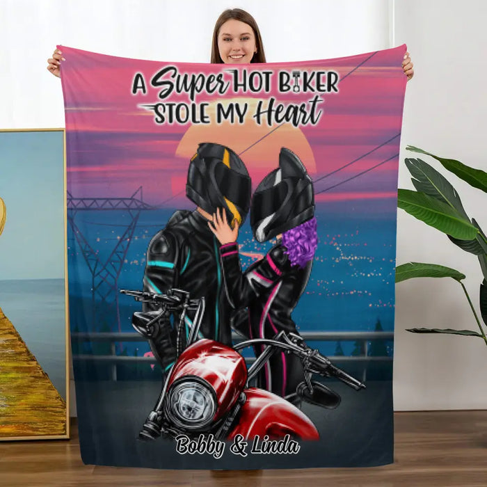 A Super Hot Biker Stole My Heart - Personalized Blanket For Couples, Him, Her, Motorcycle Lovers