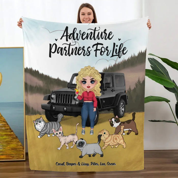 Adventure Partners For Life - Personalized Blanket For Her, Cat Lovers, Chibi