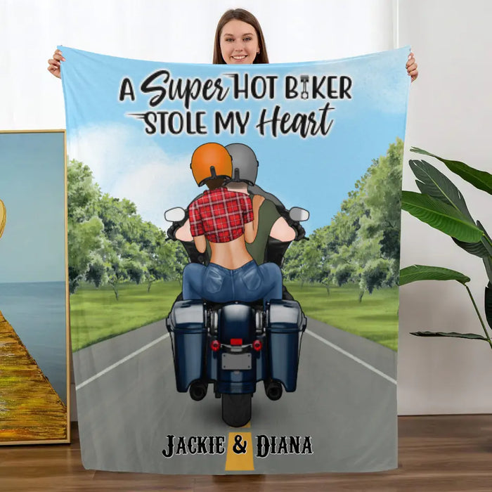 A Super Hot Biker Stole My Heart - Personalized Blanket For Couples, Her, Him, Motorcycle Lovers