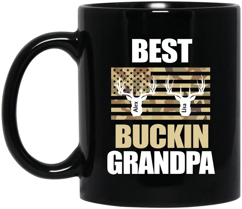 Best Buckin Grandpa - Personalized Gifts Custom Hunting Black Mug for Grandpa, Hunting Lovers