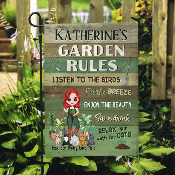 Up to 5 Cats My Garden Rules - Personalized Gifts Custom Gardener Garden Flag for Cat Mom, Gardeners Gifts