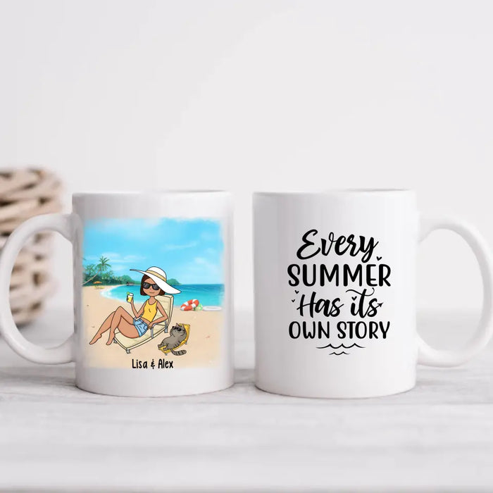 Every Summer Has Its Own Story - Personalized Gifts Custom Beach Mug for Cat Mom, for Cat Dad, Beach Lovers