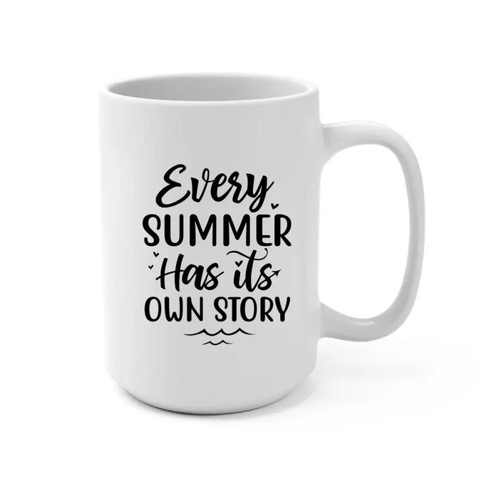 Every Summer Has Its Own Story - Personalized Gifts Custom Beach Mug for Cat Mom, for Cat Dad, Beach Lovers