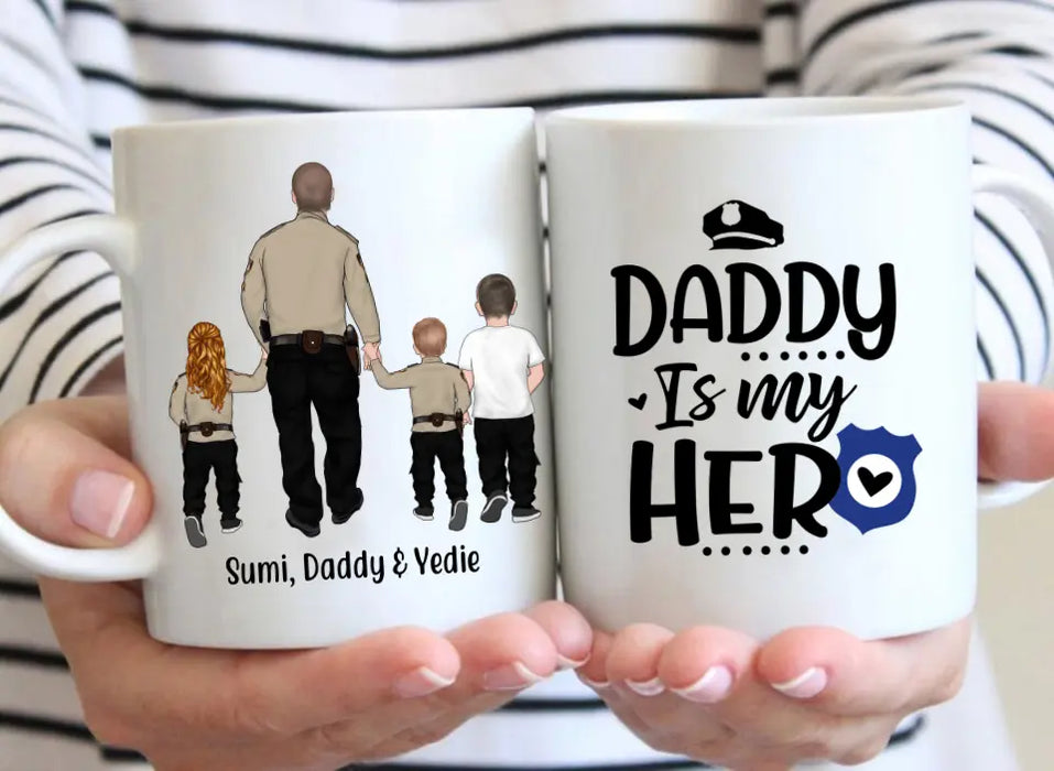 Daddy Is My Hero - Personalized Gifts Custom Police Officer Mug For Mom Or Dad, Police Officer Gifts