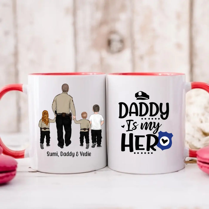 Daddy Is My Hero - Personalized Gifts Custom Police Officer Mug For Mom Or Dad, Police Officer Gifts