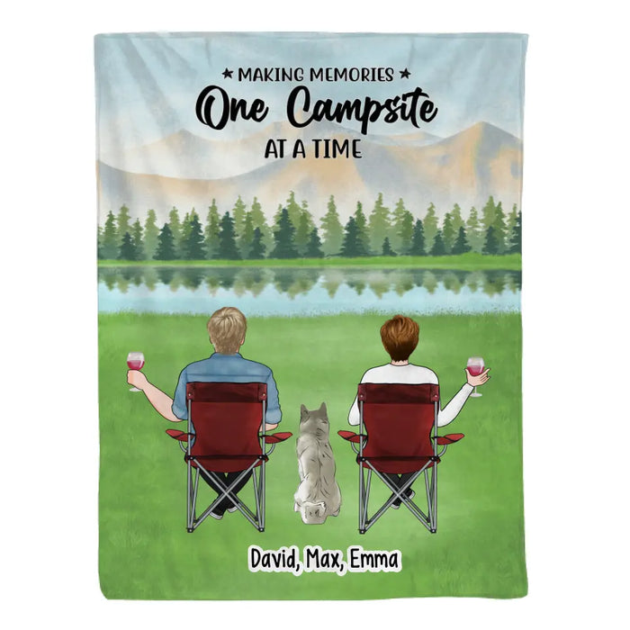 Making Memories One Campsite at a Time - Personalized Gifts Custom Camping Blanket for Couples, Dog Lovers