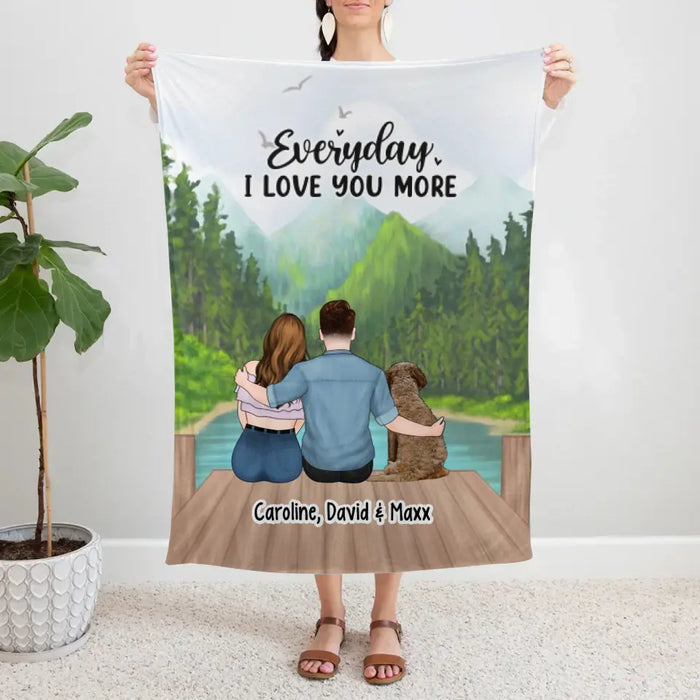Everyday I Love You More - Personalized Gifts Custom Dog Cat Blanket for Couples, Dog Cat Lovers