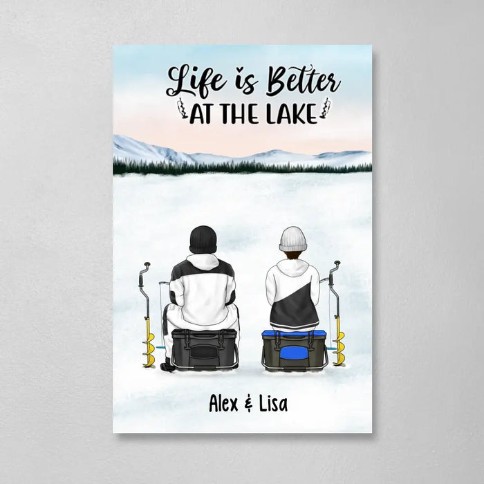 Life Is Better at the Lake - Personalized Gifts Custom Ice Fishing Canvas for Couples, Ice Fishing Lovers