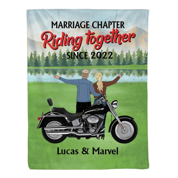 Marriage Chapter Riding Together - Personalized Gifts Custom Motorcycle Blanket For Couples, Motorcycle Lovers