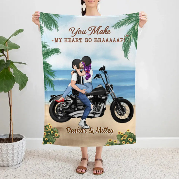 You Make My Heart Go Braaap - Personalized Gifts Custom Motorcycle Blanket For Couples, Motorcycle Lovers