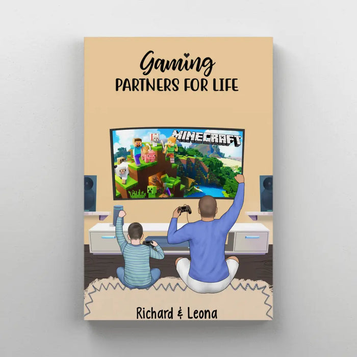 Gaming Partners for Life Father and Son - Personalized Gifts Custom Gaming Canvas for Dad, Gaming Lovers