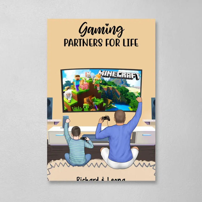 Gaming Partners for Life Father and Son - Personalized Gifts Custom Gaming Canvas for Dad, Gaming Lovers