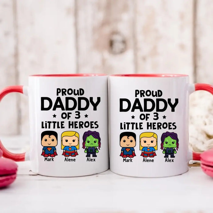 Proud Daddy of Little Heroes - Father's Day Personalized Gifts Custom Mug for Dad, Superhero Lovers