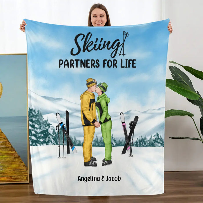 Skiing Partners For Life - Personalized Gifts Custom Skiing Blanket For Couples, Skiing Lovers