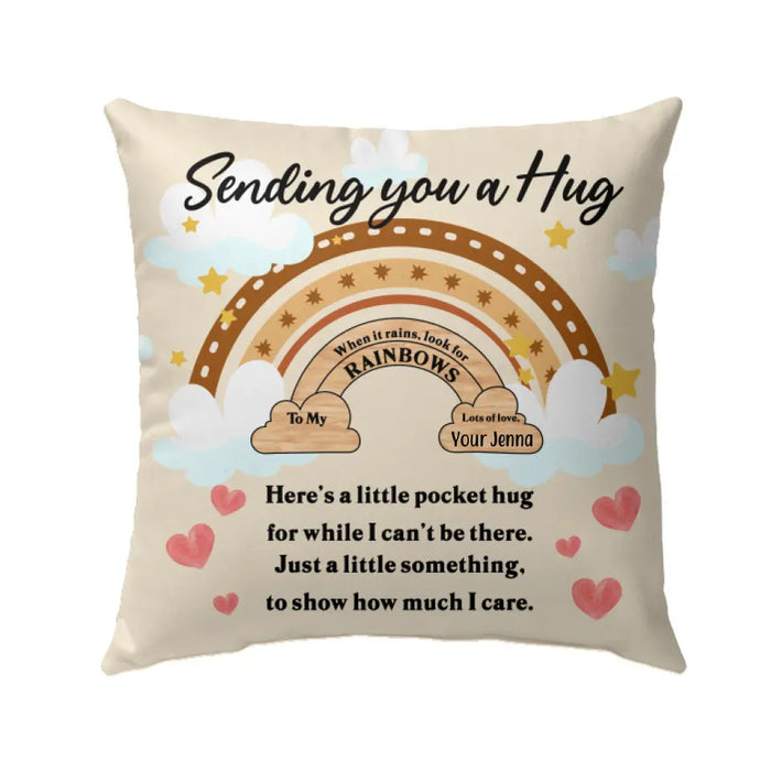 Personalized Pillow, Boho Rainbow Sending You A Hug Custom Gift For Parents Day