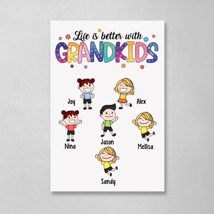 Life Is Better with Grandkids - Personalized Gifts Custom Canvas for Grandma, Nana