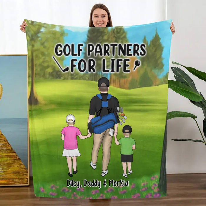 Golf Partners for Life Dad Mom Kids - Personalized Gifts Custom Golf Blanket for Family, Golf Lovers