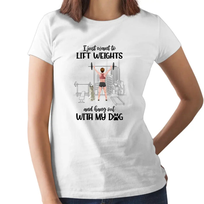 Personalized T-Shirt, Girl Lifting Weights with Dogs, Gift for Workout Lovers, Dog Lovers