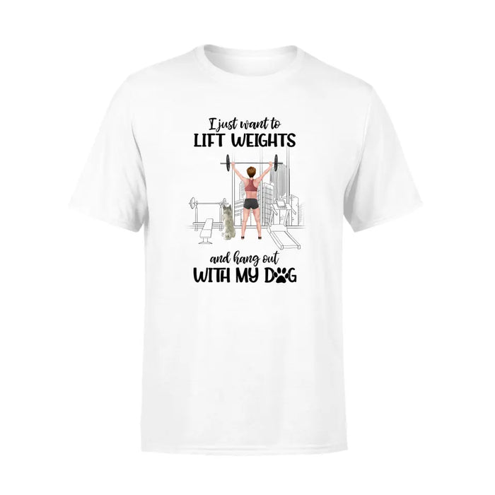 Personalized T-Shirt, Girl Lifting Weights with Dogs, Gift for Workout Lovers, Dog Lovers