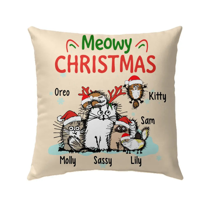 Personalized Pillow, Meowy Christmas, Christmas Gift for Cat Lovers