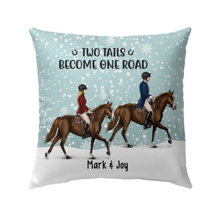 Personalized Pillow, Couple Riding Horse, Two Tails Become One Road, Gift For Couples, Horse Lovers
